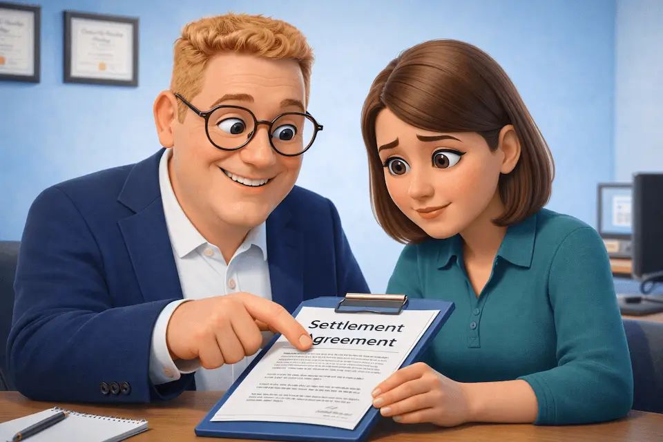 Solicitor helping a client review their settlement agreement